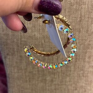 Posh Gold Hoop Earrings with Iridescent Accents